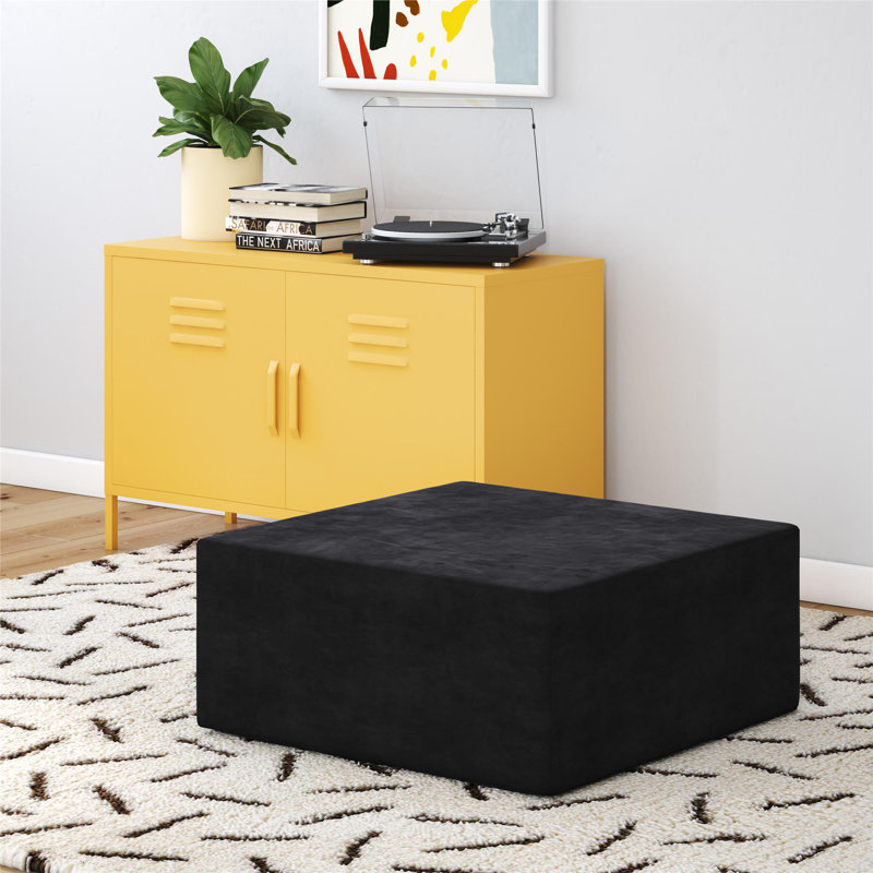 The Flower Upholstered Ottoman, Black Microfiber