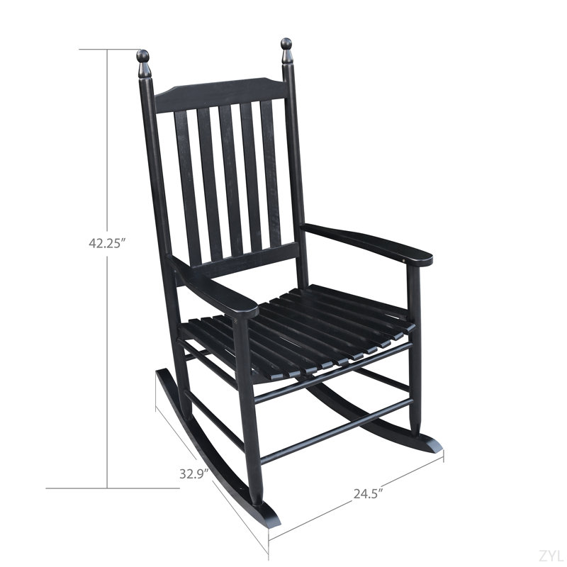Chaise berçante en bois, sans tapis, Noir