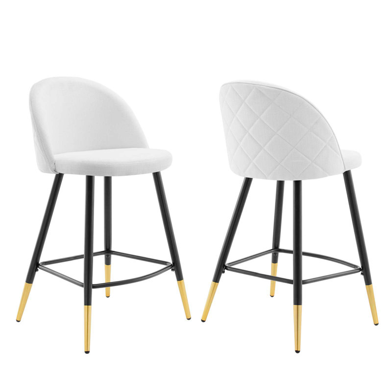 Cordial Bar Stools - Set of 2, White Fabric, Counter Stool (25" Seat Height)