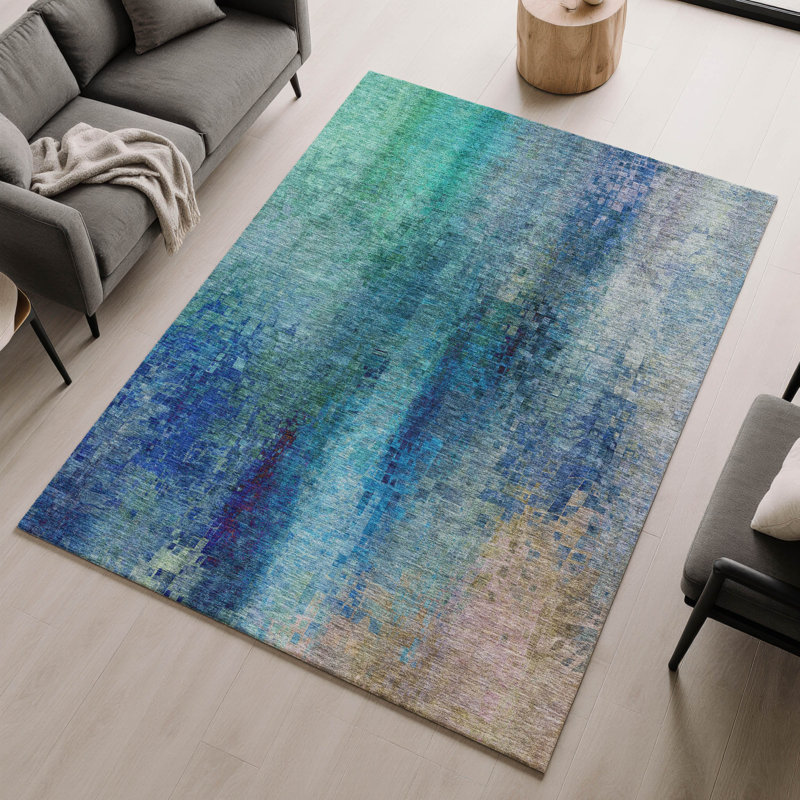 Premium Machine Washable Mayfield AMF2241 Abstract Rug, Blue, 5' x 7'6"