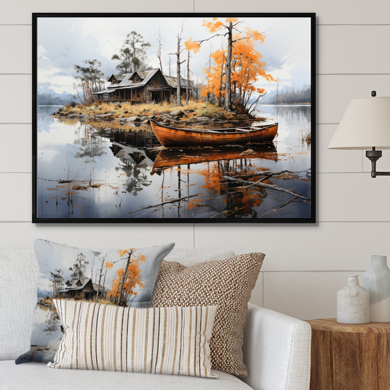 Brown Lakehouse Reflections of Solitude V - impression, H 30 po x l 40 po x P 1,5 po, Cadre flottant noir
