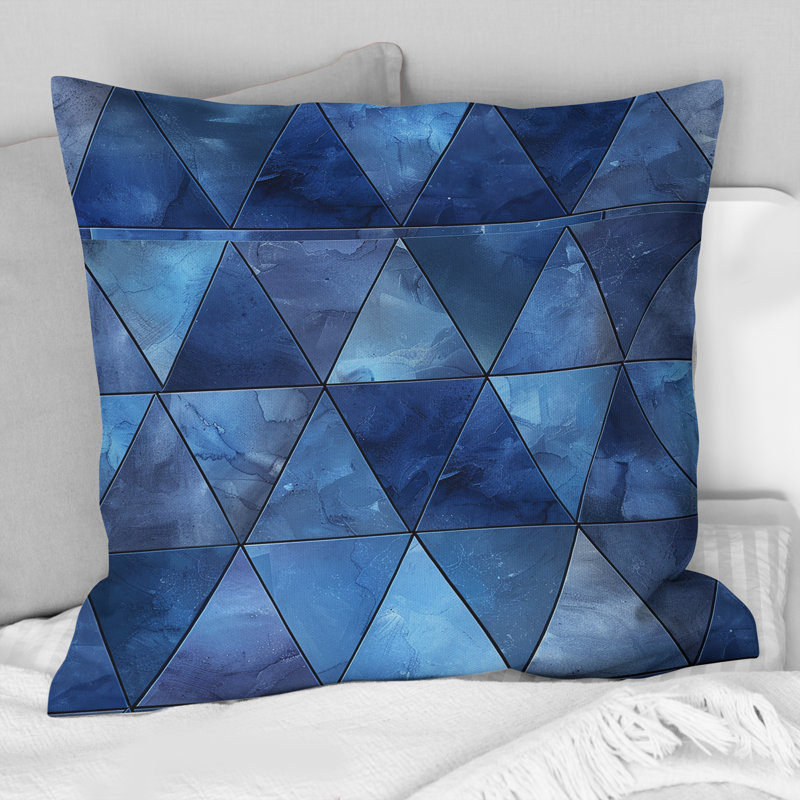 Blue  Modern Triangles II - Modern Throw Pillow, 16"H x 16"W