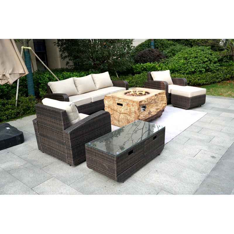 Ensemble de patio 6 pièces avec coussins Bryliee