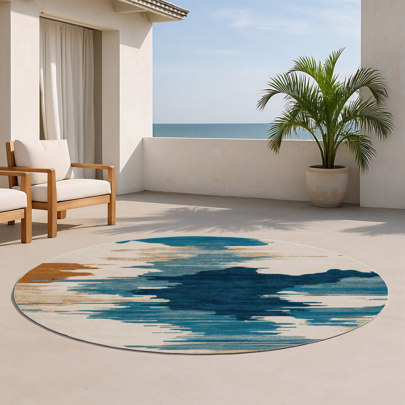 Tapis intérieur et extérieur beige Watercolor, Rond 5 pi