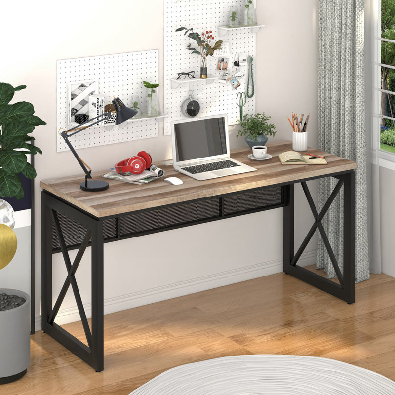 Metal Base Computer Desk, Brown