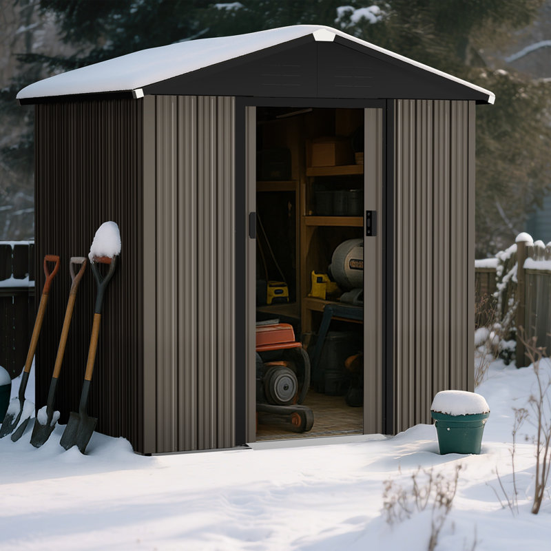 Remise de rangement pour outils 6 x 4 pi avec portes coulissantes, noir et brun, H 73 po x l 67,8 po x P 46,7 po, Brun / Noir