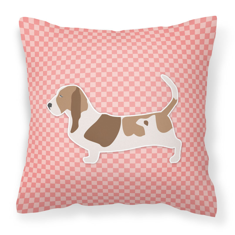 Coussin décoratif intérieur/extérieur basset hound, H 18 po x l 18 po x P 3 po, Rose