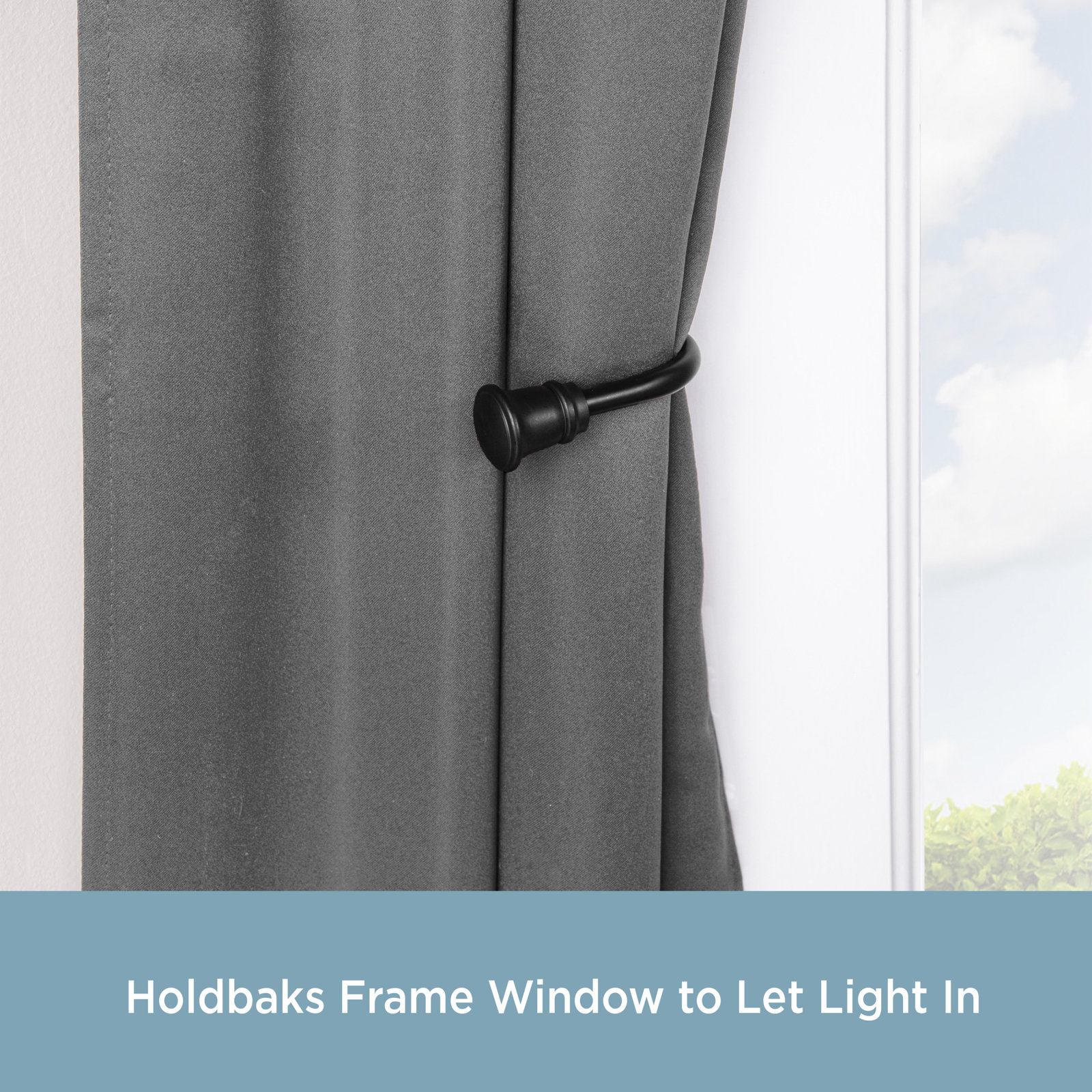 Lowri Trumpet Curtain Rod and Holdback Set, Black, 28" - 48"