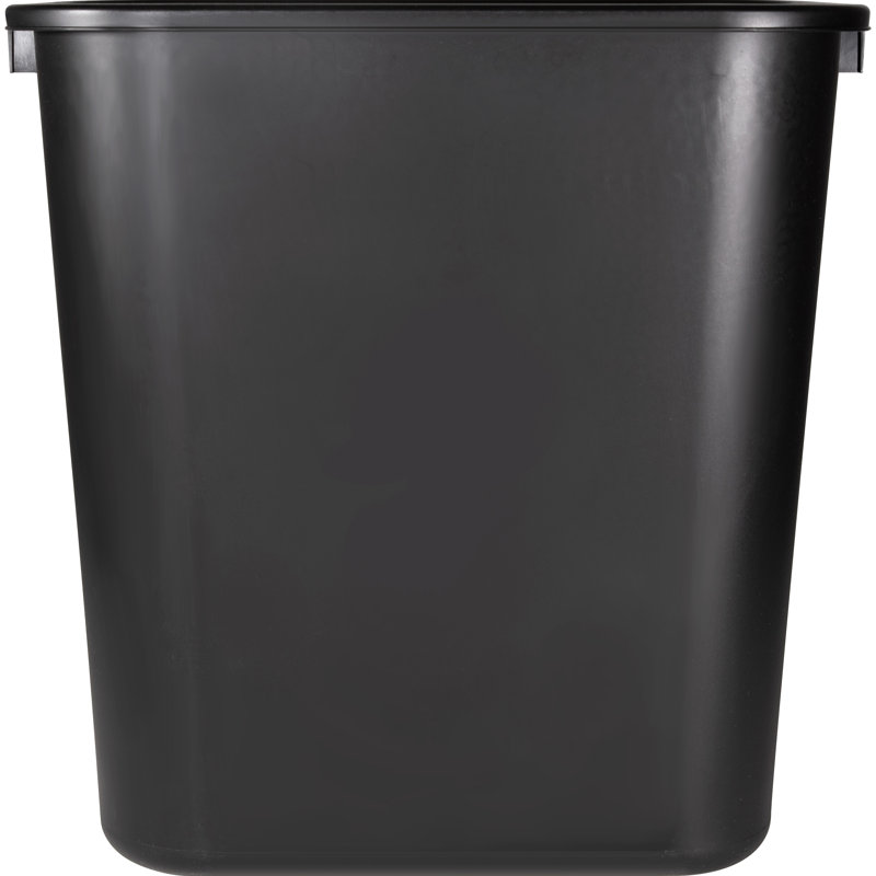 Black Rectangular Plastic Office Wastebasket 15"