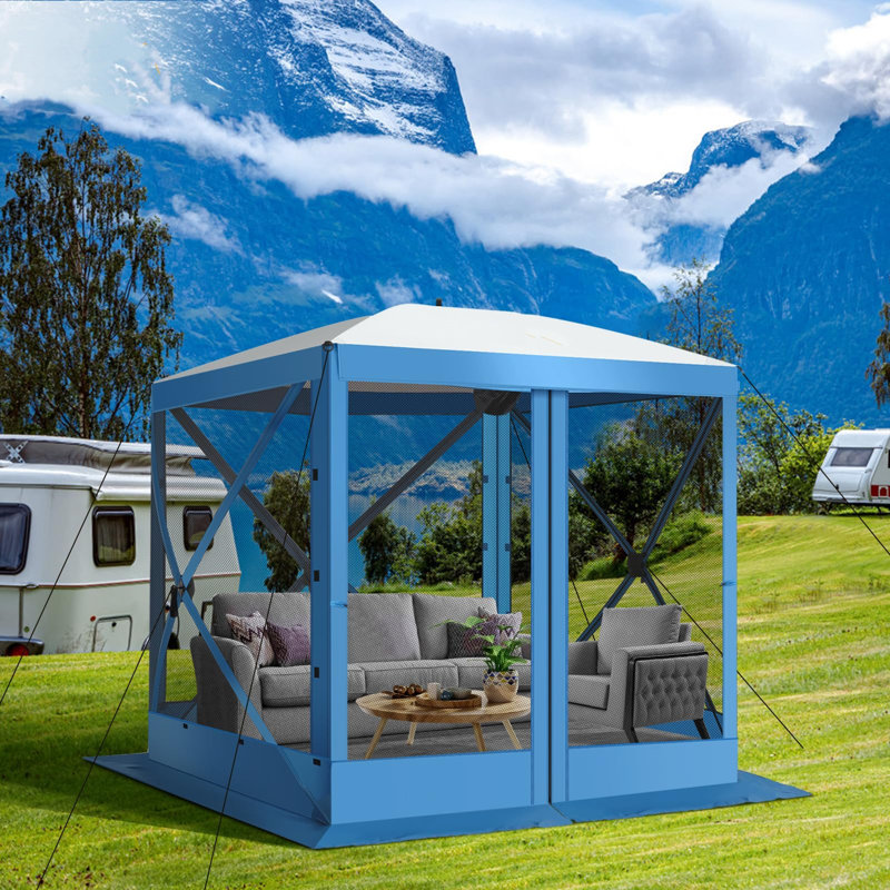 6FTx6FT Screen Room with Mosquito Netting, Hub Tent Instant Screened Canopy with Carrying Bag and Ground Stakes, Blue