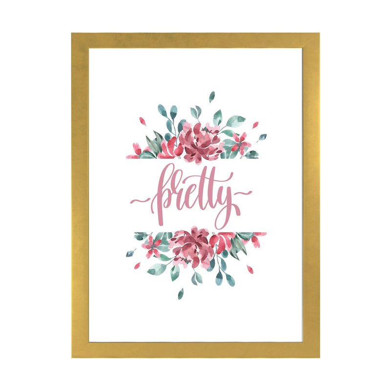 Jolie fleur - impression d'art graphique, Papier encadré doré, Blanc, H 32 po x l 24 po x P 1 po