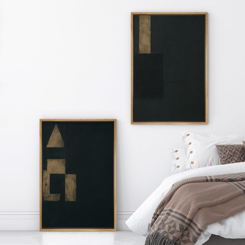 Art mural abstrait, ensemble de 2 reproductions d'art encadrées sur toile, Naturel, H 36 po x l 48 po