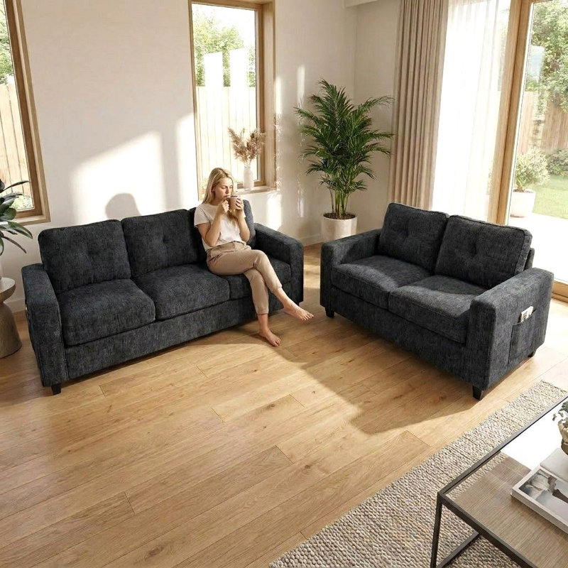 Ensemble de salon et canapé en chenille, black