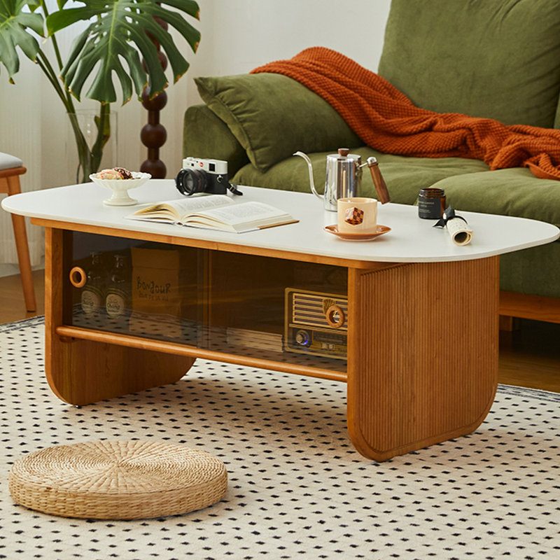 Table basse en bois massif de style crème à bûches, H 18,11 po x L 51,18 po x l 25,59 po