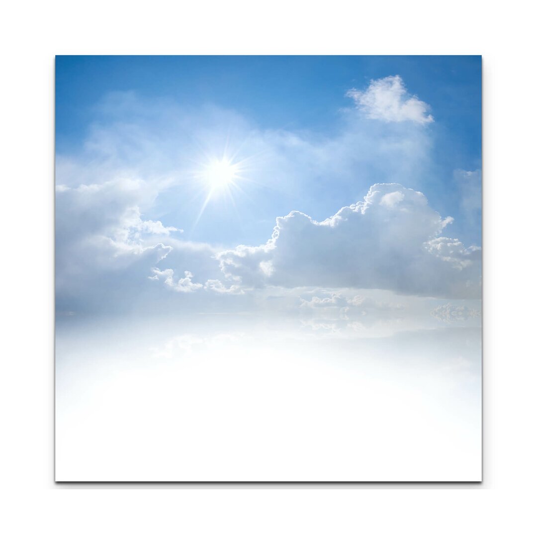 Leinwandbild Blauer Himmel mit Wolken und Sonne