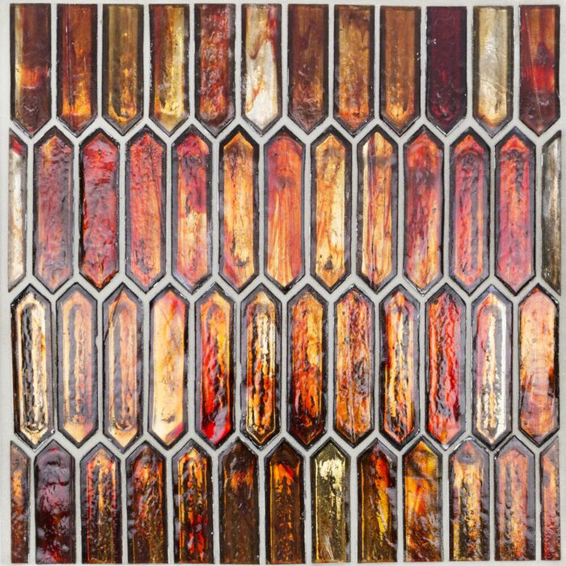 Komorebi Bonfire Red 1X3 Picket Polished Glass Mosaic Tile, Sunset