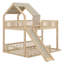 Lit superposé avec glissade House, structure de lit superposé au sol en bois massif avec échelles et garde-corps-1114531281