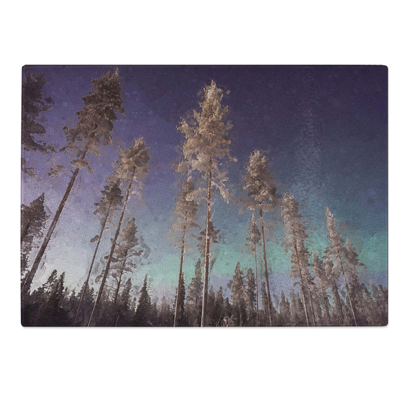 Tempered Glass Trees Below the Northern Lights Chopping Board, 39 cm W x 28.5 cm L