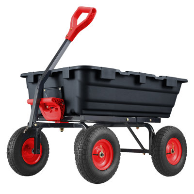 Heavy Duty 4-Wheel Poly Garden Dump Cart - 900 lbs Capacity Utility Wagon