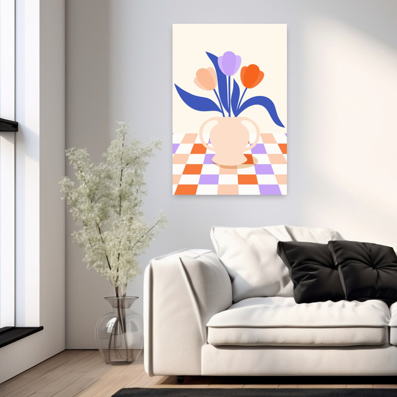 Art contemporain avec art floral, H 36 po x l 24 po