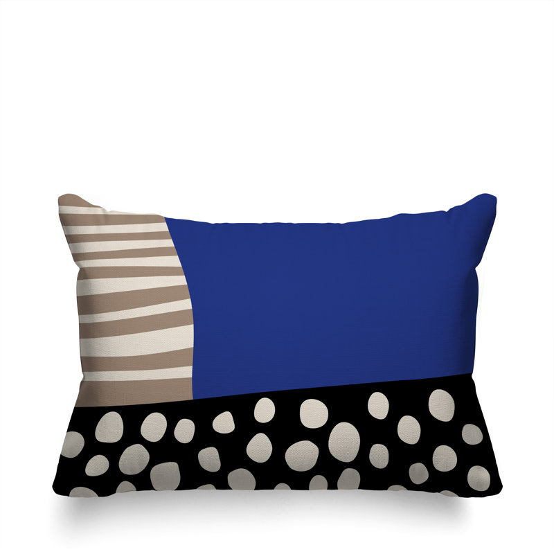 Oreiller rectangulaire réversible intérieur / extérieur Ekon, H 14 po x l 20 po, Bleu marine / noir / blanc cassé