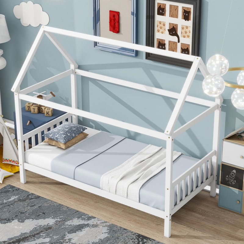 Twin House Bed with Headboard and Footboard, Charming Design and Ample Storage for Cozy Bedrooms, White