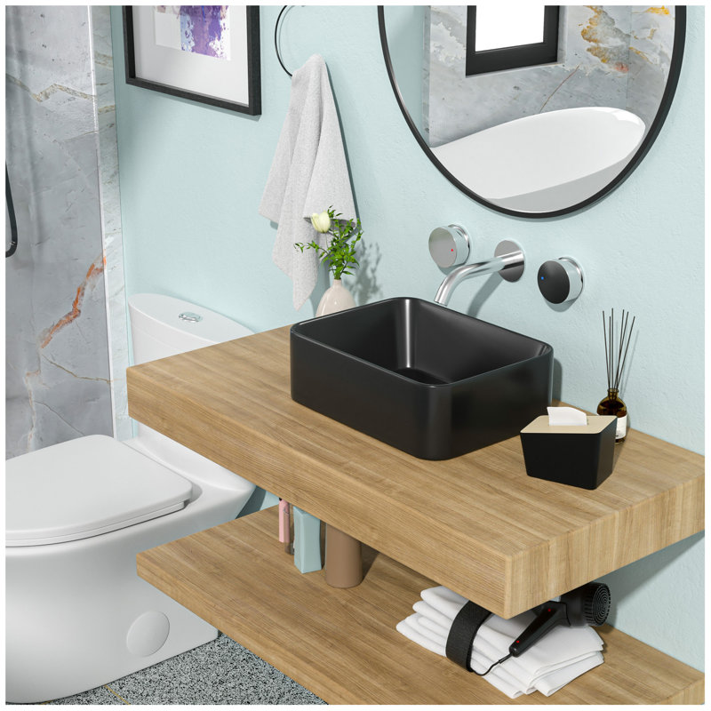 16"X12" Black Ceramic Rectangular Vessel Bathroom Sink