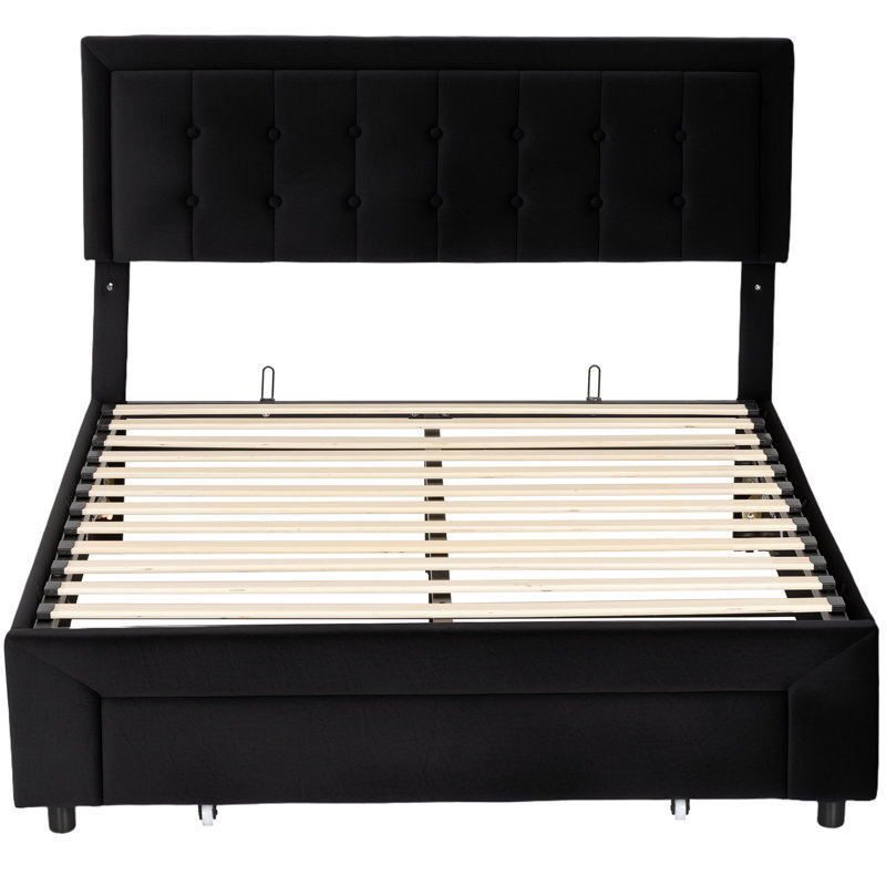 Anindo Upholstered Storage Bed, European Double (104 cm x 193.5 cm), Black