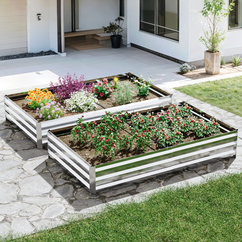 Rectangle Galvanized Raised Garden Bed Planter Box for Vegetables, Fruits