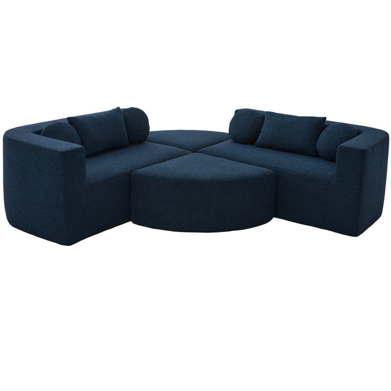 Canapé modulaire Boneless de 114,9 po en bleu, combiné pour une disposition personnalisée, sièges aux extrémités courbées, siège profond de 24,4 po et lit modulaire bleu en tissu Boucle, modules, profondeur d'assise, mousse à haute densité douce au toucher