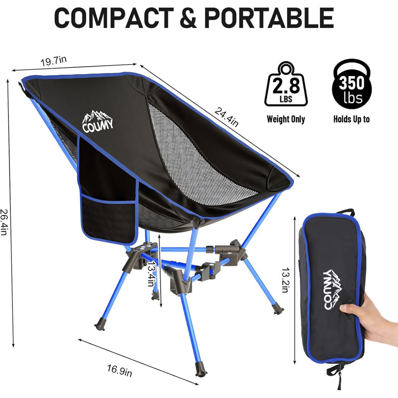 Ensemble de 2 chaises de camping portatives, chaise de camping pliante avec sacs de transport, Bleu