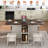 5 PCS Farmhouse Folding Dining Table Set for 4, 60'' Drop Leaf Table Set with 4 Leather Chairs, 2-Layer Storage Shelf, 6 Wheels, Barn Door Design, Space Saving Foldable Kitchen Table for Small Spaces-1493080773