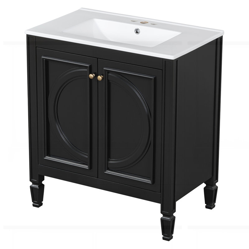 Meuble-lavabo 30 po avec lavabo et deux portes avec tablette, Noir