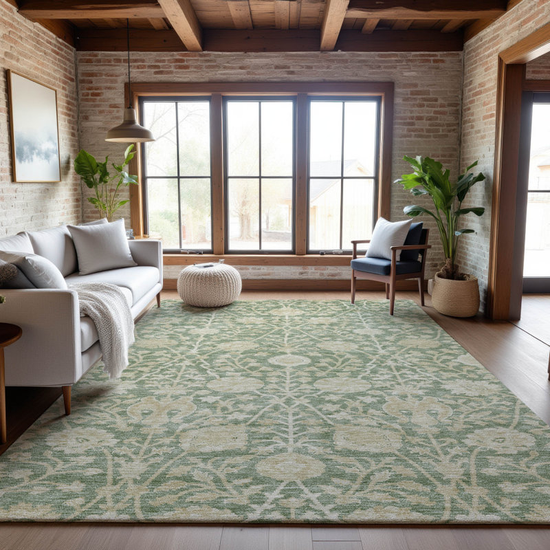 Premium Machine Washable Dahl AMF1086 Floral Rug, Rectangle 3' x 5'