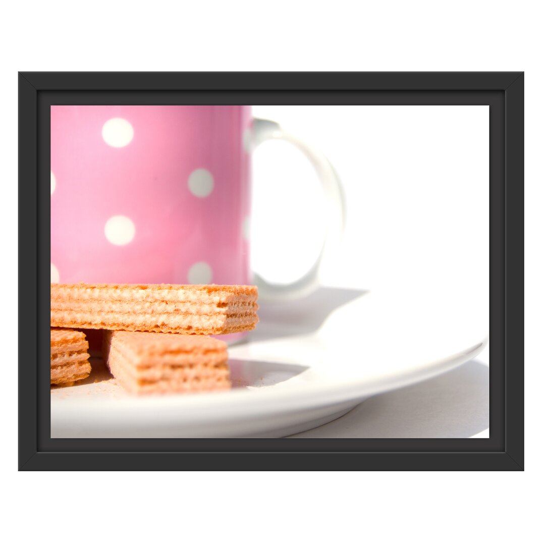 Gerahmtes Wandbild Kaffee und Waffeln