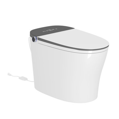 26.5 in. White One-Piece Smart Toilet with Bidet Wash, Heated Seat, Warm-Air Dryer, Auto Lid and Remote, Gunmetal Gray Accent