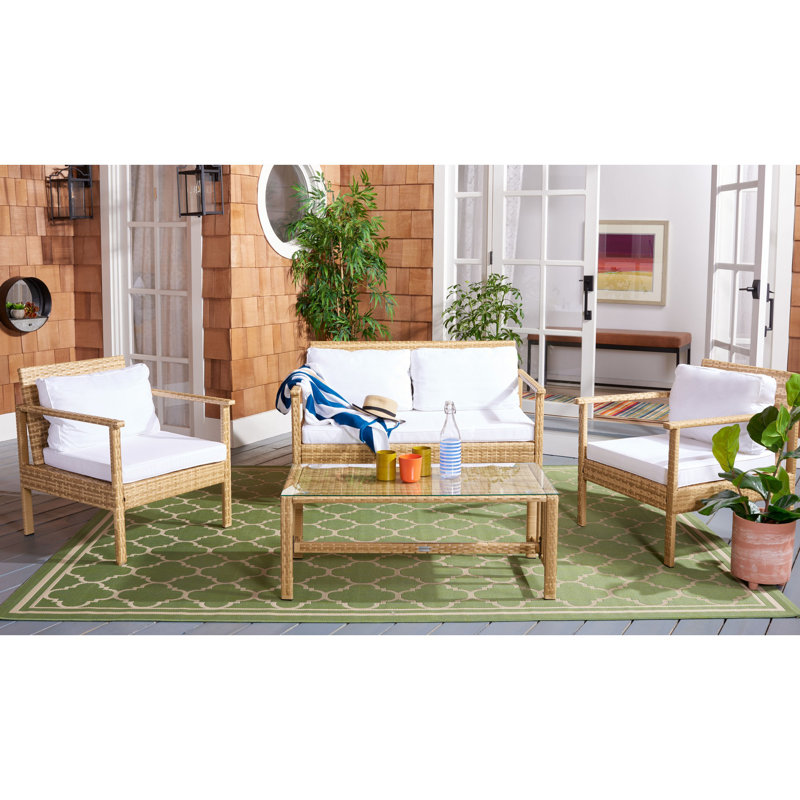 Cabbar 4 - Person Patio Conversation Set with Cushions, Natural