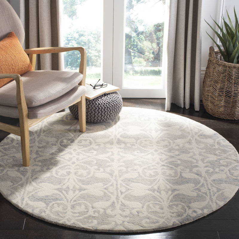 Tapis gris clair / ivoire en laine touffeté à la main Davvid, Rond 5 pi