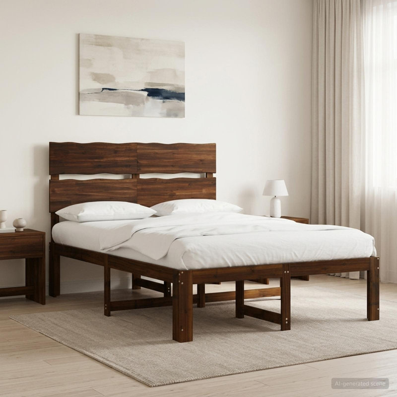Solid Wood Bed Frame, European Double (140 x 200 cm), Dark Brown