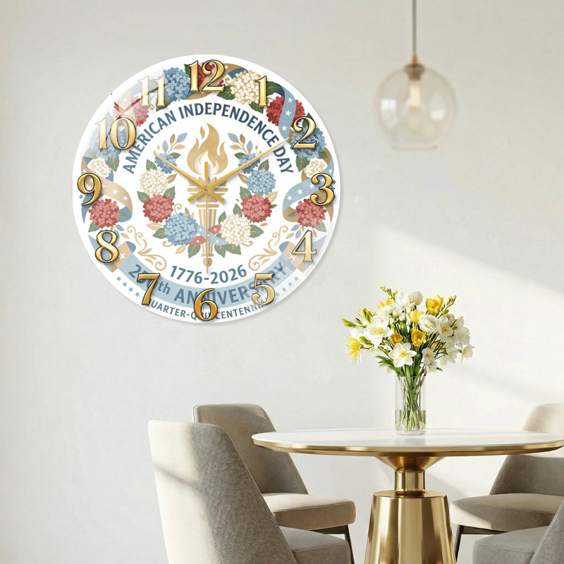 «Floral Torch USA 250th Anniversary Merchandise», horloge murale en verre, 40 x 40 cm (15,7 x 15,7 pouces)