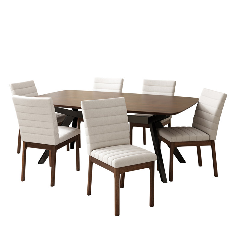 Ensemble de salle à manger 7 pièces avec structure en bois d'hévéa, 7 pièces : table, 6 chaises