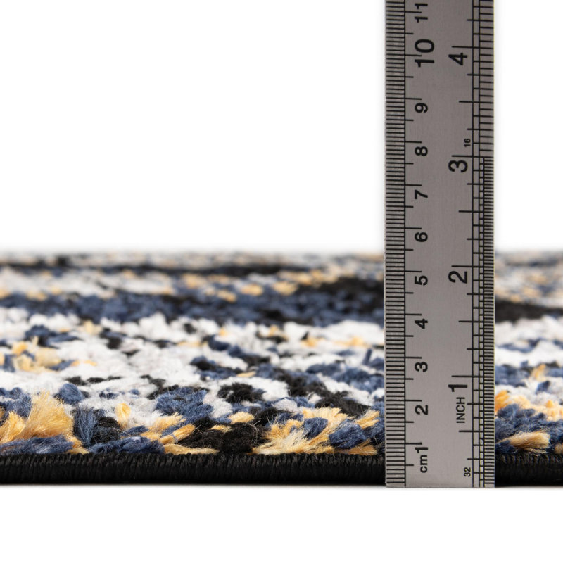 Tapis bleu foncé / blanc Soraya, Tapis de couloir 2 pi x 10 pi