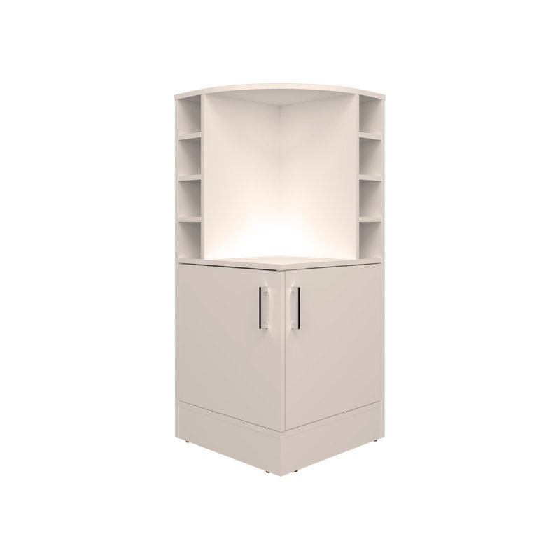 Corner Bar Cabinet With Eight Wine Bottle Cubbies And Double Door, Liquor Cabinet, Storage Cabinet, White