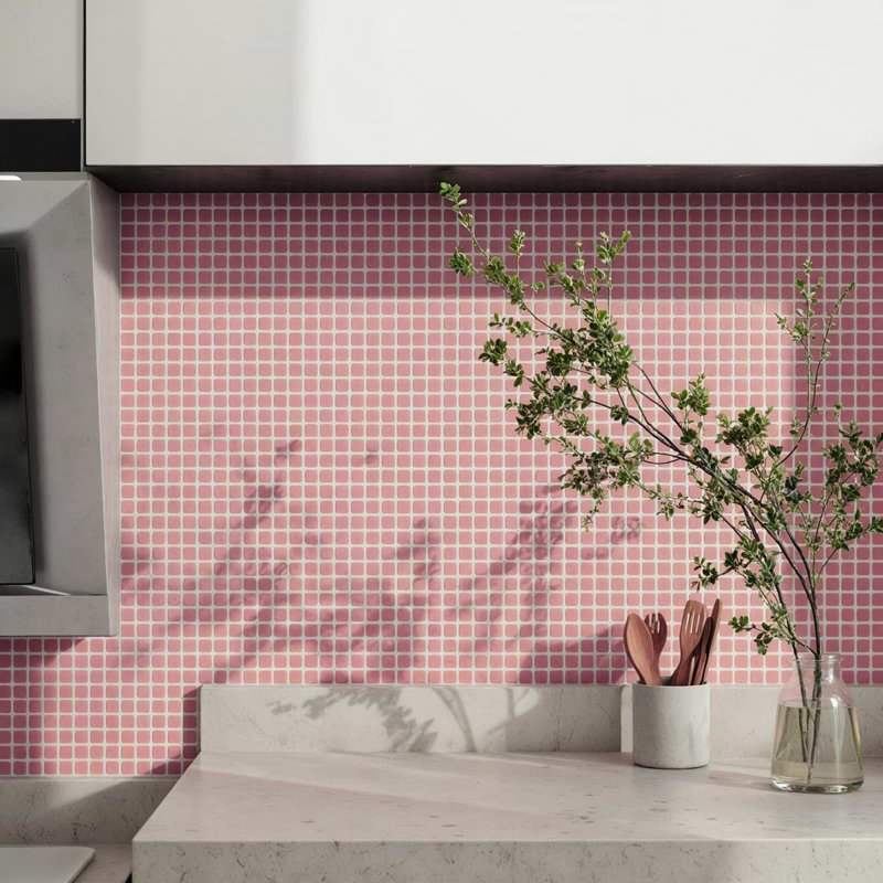 Venini .5" Mini Square Frosted Glass Mosaic Tile, Pink