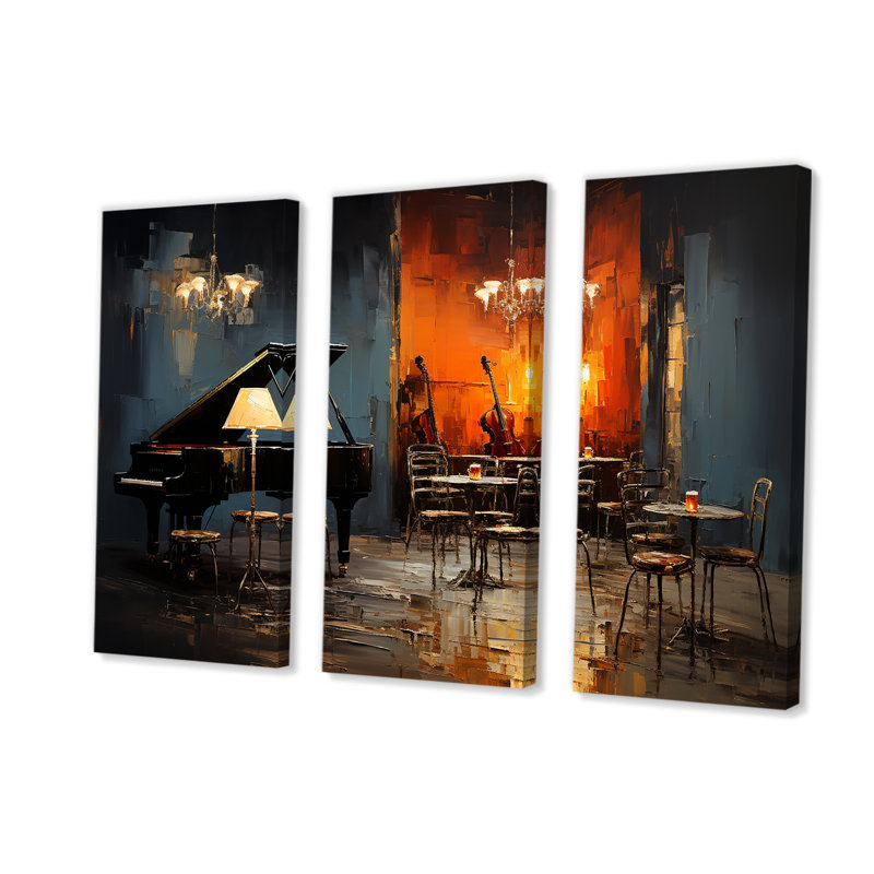 Rétro Sonate pour piano dans Jazz Cafe II - musique Jazz Art mural, H 32 po x l 48 po x P 1 po, Toile tendue