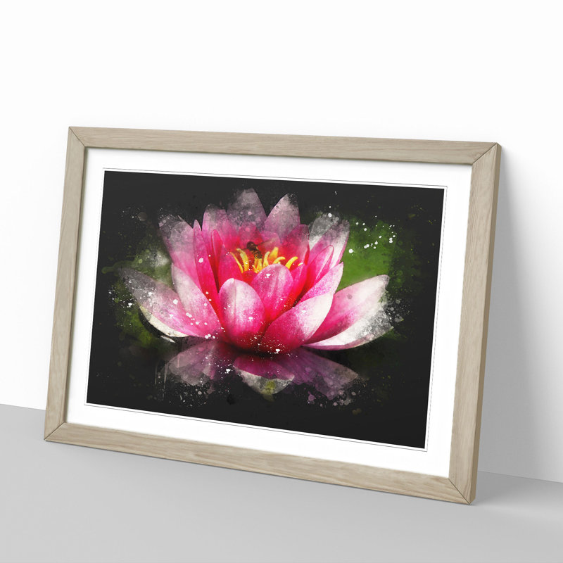 Pink Water Lily Flower Vol.3 - Picture Frame Graphic Art, 65cm H x 90cm W x 2cm D, Oak Framed