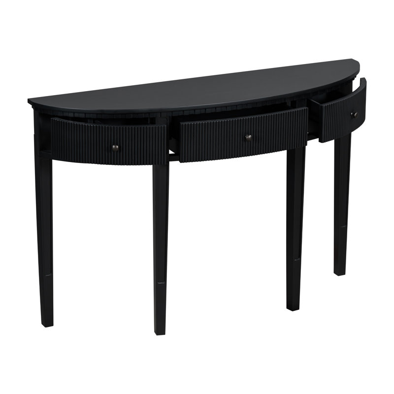 Console noire avec trois tiroirs à rayures verticales et quatre pieds en pin - 4 tiroirs minimalistes pour l'intérieur