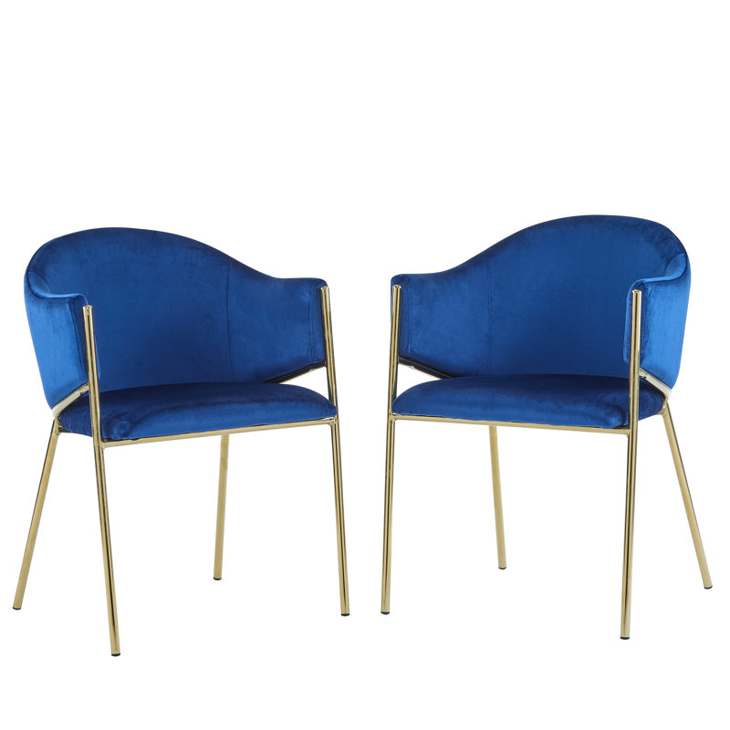 Chaises de salle à manger rembourrées Langston, Velours bleu marine / or