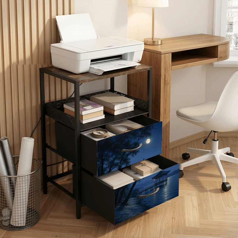 Table de chevet 2 tiroirs avec station de charge, table de chevet pour chambre avec ports USB et amp; Table de chevet noire Outlets