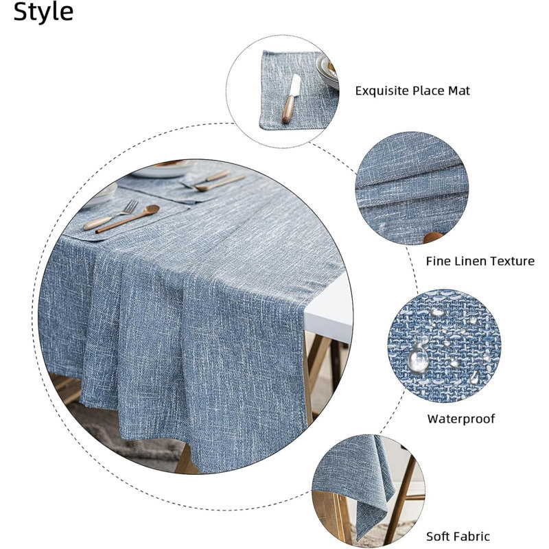 Nappe imperméable en lin, nappe rectangulaire pour salle à manger, housse de table intérieure et extérieure facile à nettoyer pour les soirées buffet et les banquets, infroissable